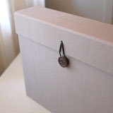 Hand-crafted, custom box with taupe fabric