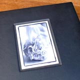Carefully hand made leather photo album with inset cover photo